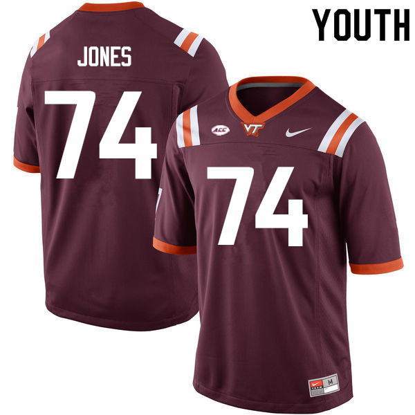 Youth #74 William Jones Virginia Tech Hokies College Football Jerseys Sale-Maroon - Click Image to Close